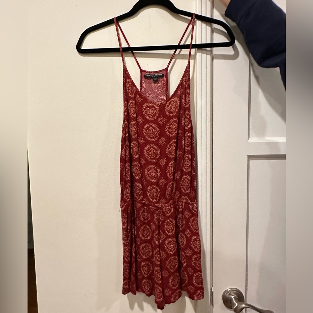 BRANDY MELVILLE Dark Red and Yellow Medallion Patterned Women's Romper, One Size